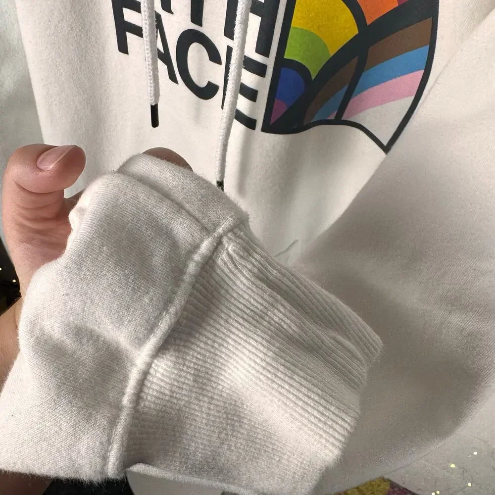 the north face mens pride rainbow logo white pullover hoodie sweatshirt